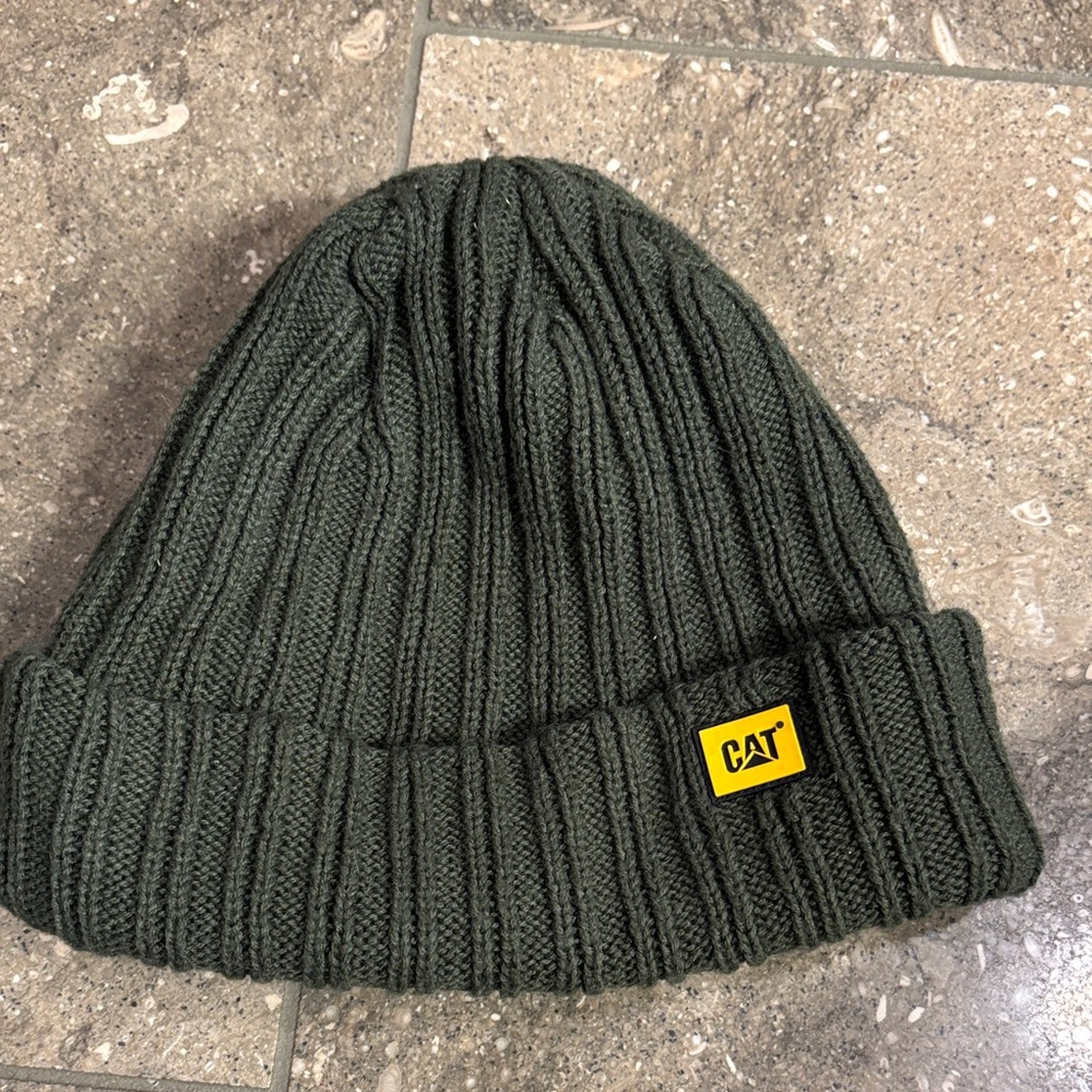 Caterpillar Olive Green Knit Hat